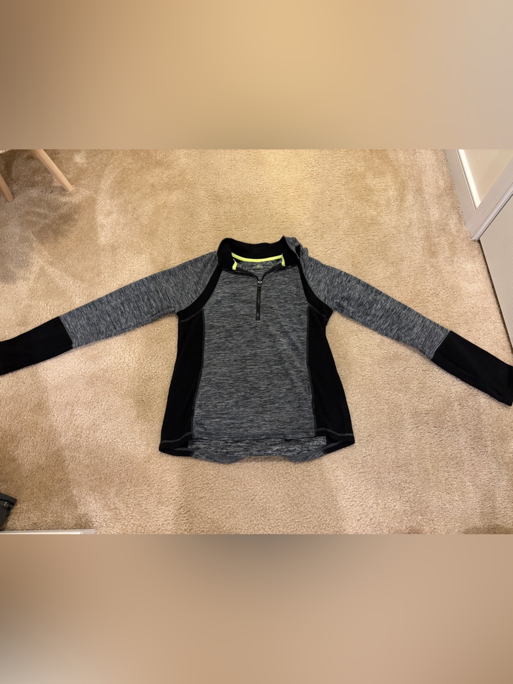 SO Women's Gray and Black Long Sleeve Quarter-Zip Top with Yellow Accent